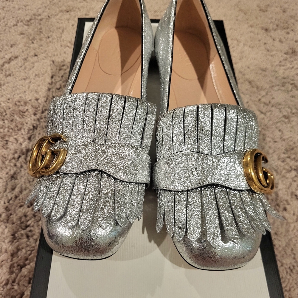 Silver GG Marmont Flats